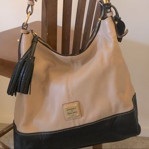Dooney & Bourke Slouch Medium Leather Handbag Taupe and Black w/ Registration